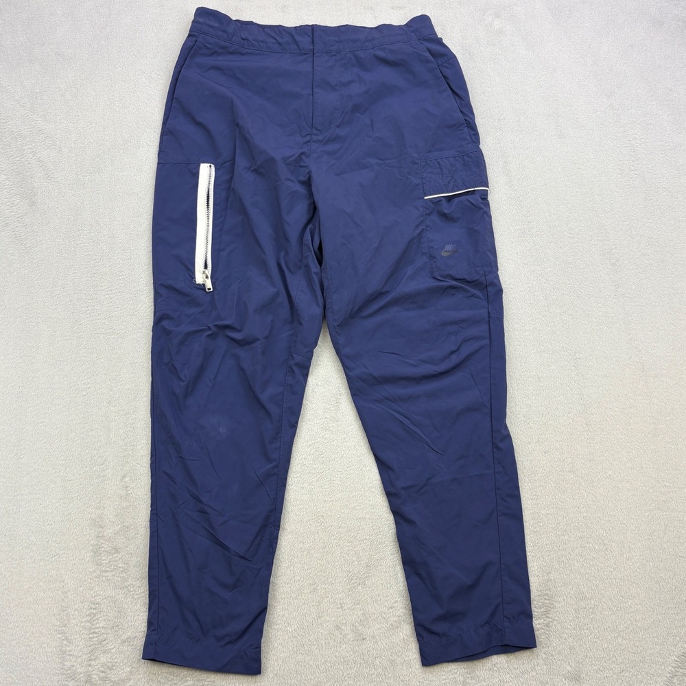 Nike Cargo Pants Mens Medium 30 Navy Blue Nylon Zip Pocket Track Joggers Swoosh